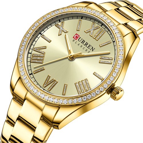 Bild von Elegante Damen-Armbanduhr mit Strass-Zifferblatt und Leuchtzeigern – Luxus-Quarzuhr aus Edelstahl für stilbewusste Frauen