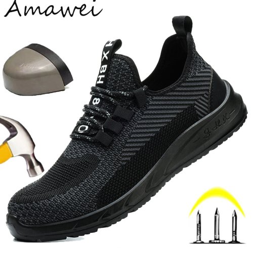 Imagen de Zapatos de trabajo antigolpes con punta de acero para hombre, zapatillas de trabajo ligeras y transpirables, botas protectoras indestructibles, zapatos de trabajo antideslizantes