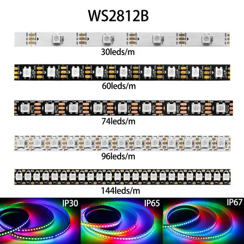Image de Bande LED RGB WS2812B - Contrôle Individuel des Pixels