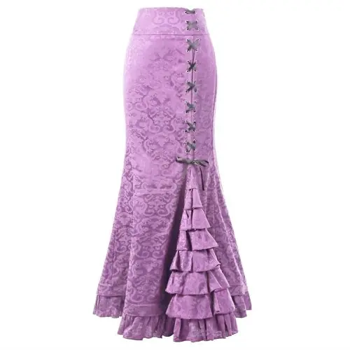 Image de Jupe Longue Gothique Vintage Punk - Taille Haute & Queue de Poisson