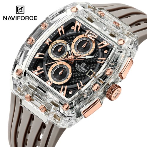 Imagen de Reloj de Pulsera para Hombre Naviforce Multifunción con Cronógrafo, Correa de Silicona Resistente al Agua 5ATM, Diseño Deportivo y Moderno