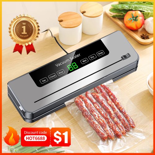 Imagen de Sellador Al Vacío Eléctrico con Botón Táctil y Cortador Integrado para Almacenamiento de Alimentos Secos y Húmedos
