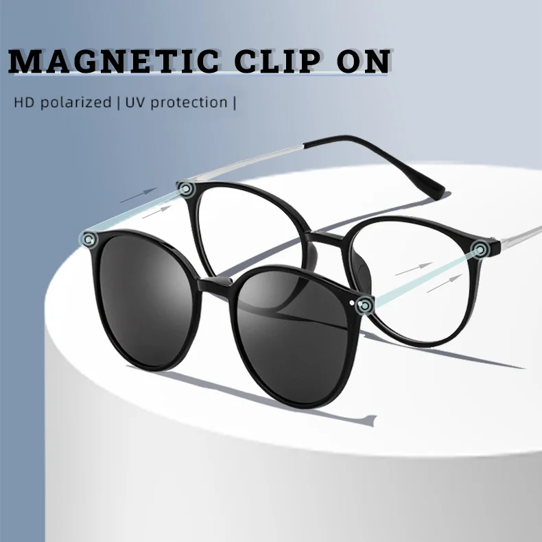 Image of Stylish Pink Polarized Round Magnetic Clip-On Glasses for Women and Men – Custom Prescriptions, Driving Eyewear with Optical Myopia Correction