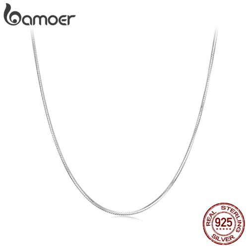 Zdjęcie Elegancki naszyjnik Bamoer z litego złota na bazie srebra próby 925 – luksusowy łańcuszek typu snake chain dla kobiet i dziewcząt, idealny do codziennego noszenia i tworzenia biżuterii DIY