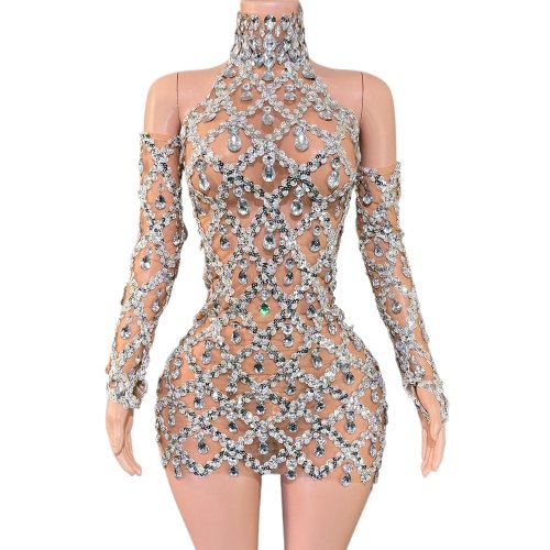 Afbeelding van Glamouruze Korte Jurk met Strass & Handschoenen
