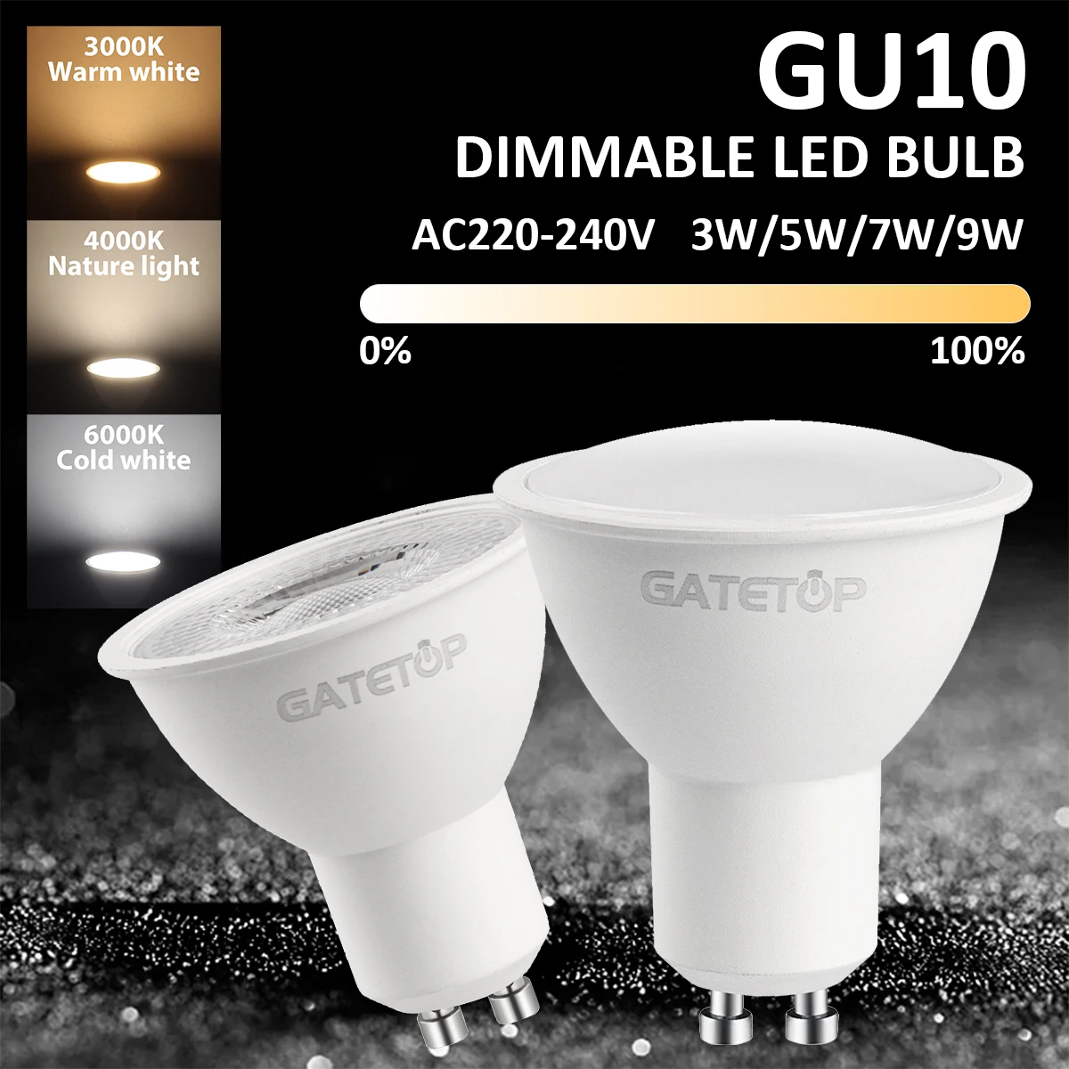 Zdjęcie Reflektor LED GU10 50W – 10 sztuk, regulacja jasności, 220V, 3000K/4000K/6000K, zamiennik halogenowy do oświetlenia krajobrazowego i torowego