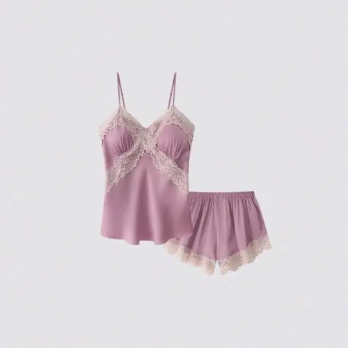 Image de Pyjama Sexy en Satin avec Dentelle - Ensemble 2 Pièces