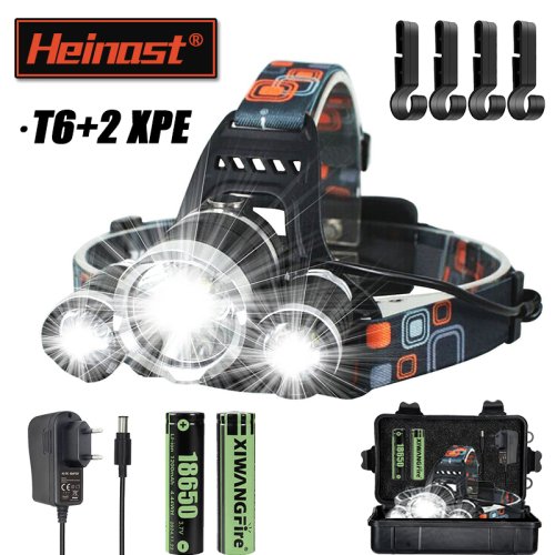 Afbeelding van Krachtige USB-oplaadbare LED-koplamp met 2x 18650 batterijen – Waterdichte, draagbare zaklamp voor vissen, camping en outdoor-avonturen