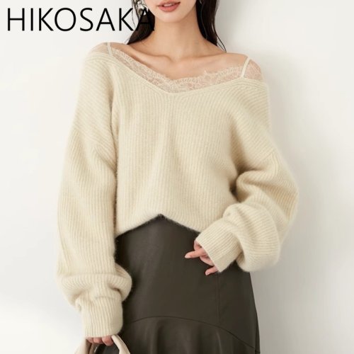 Bild von Eleganter Spitzen-Pullover mit Patchwork-Design – Trendiger Damen-Jumper 2024