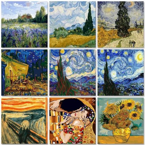 Afbeelding van Van Gogh Inspiratie Landschap Schilderij op Nummer – Olieverf op Canvas, Frameloos Kunstwerk voor Woondecoratie