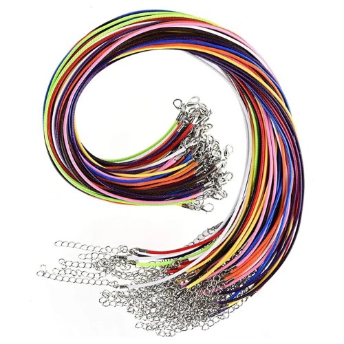 Immagine di Set da 20 Pezzi di Corda in Pelle da 18 Pollici con Finitura Cerata, Chiusura a Moschettone, Colore Assortito – Ideale per Creazioni Artigianali di Gioielli Fai Da Te