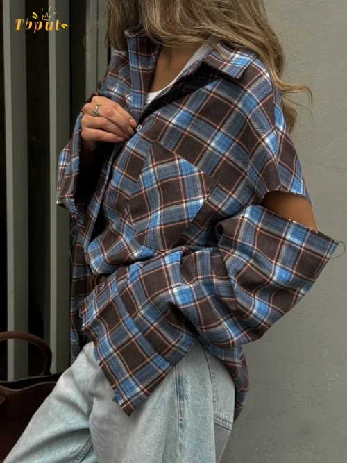 Afbeelding van Elegante Geruite Shirt voor Dames – Lange Mouw & Losse Fit