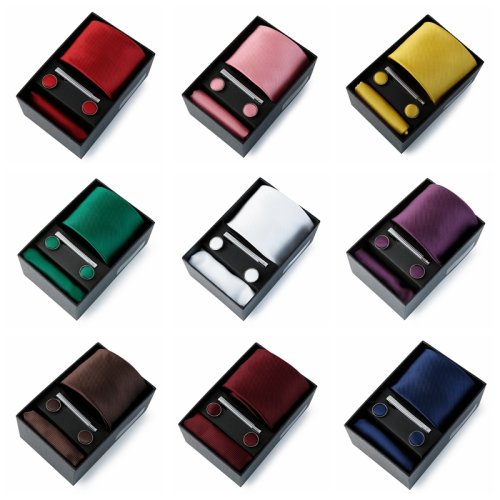 Bild von Luxus Krawatten-Set für Herren – Einfarbige Designer-Krawatte mit Einstecktuch und Krawattenklammer in Geschenkbox, Ideal für Hochzeiten und formelle Anlässe