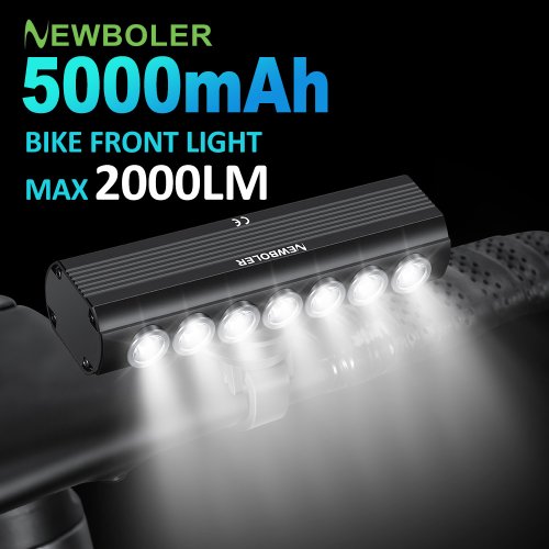 Zdjęcie Lampa rowerowa przednia NEWBOLER 2000 lumenów, latarka rowerowa 5000mAh, ładowanie USB, akcesoria do rowerów MTB, szosowych i gravelowych.