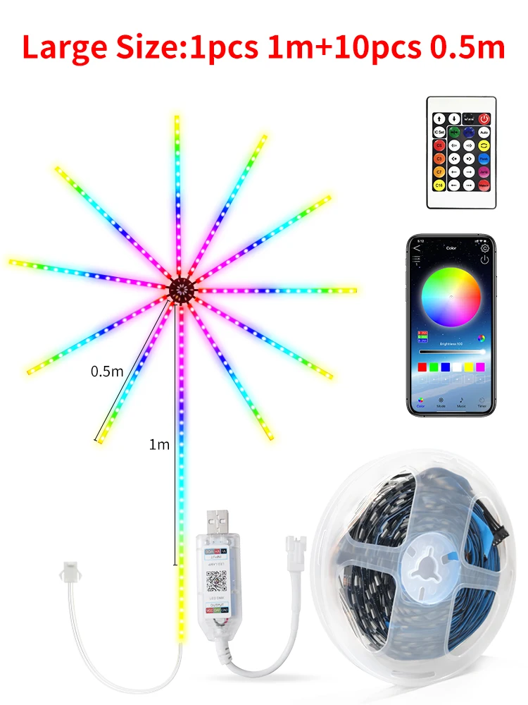 Afbeelding van Vuurwerk LED Lichtslingers USB 5V RGBIC Stripverlichting met Muziek Sync en Droom Meteor Effect voor Feest, Bruiloft, Kerstfeest en Decoratie