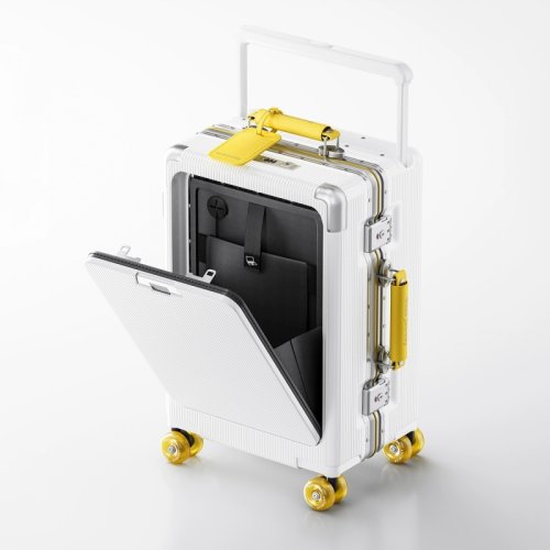 Image of Front Opening Pocket Rolling Luggage Aluminum Frame Wide Handle Trolley Suitcase with Colorful Silent Wheels & USB Charging Plug