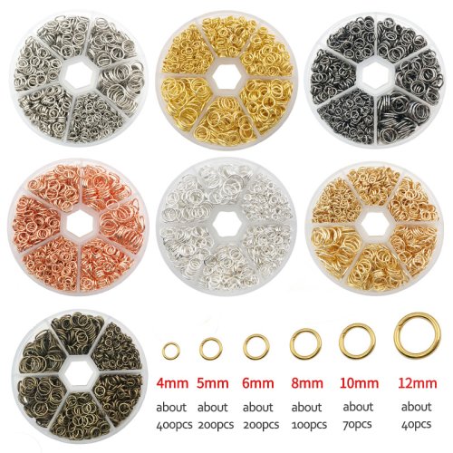 Imagen de Kit de 1000 Anillos de Salto Abiertos en 6 Tamaños Diferentes (4mm, 5mm, 6mm, 8mm, 10mm, 12mm) + Herramienta de Apertura y Cierre para Manualidades DIY y Creación de Joyas