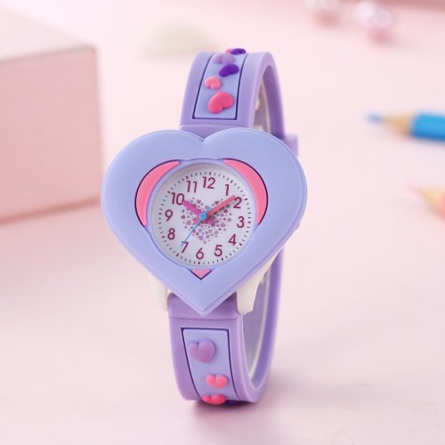 Afbeelding van Hartvormig Kinderhorloge met 3D Cartoon Design – Leuke en Onderwijzende Klok voor Peuters en Kleuters