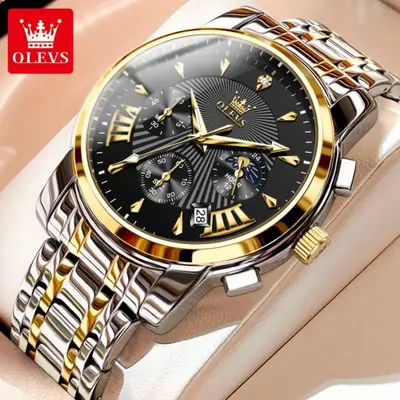 Image de Montre Homme Chronographe Luxe Étanche avec Affichage Lune