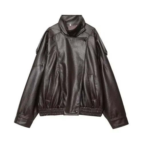 Image de Veste Faux Cuir Femme Col Montant - Style Urbain Automne/Hiver