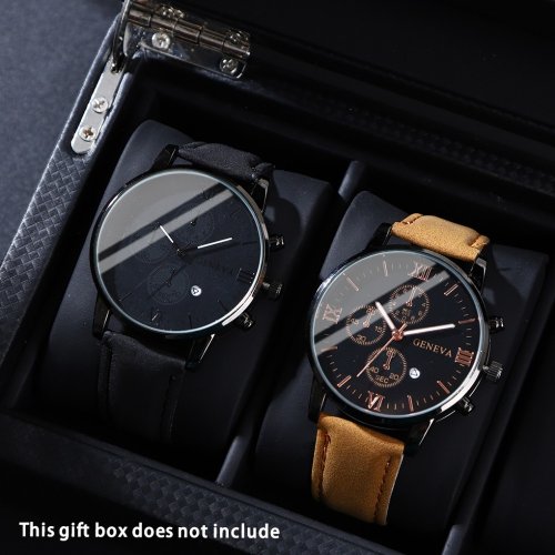 Imagen de Set de 2 Relojes de Pulsera para Hombre, Diseño Deportivo y Casual con Fecha y Movimiento de Cuarzo, Ideal como Regalo para Vacaciones