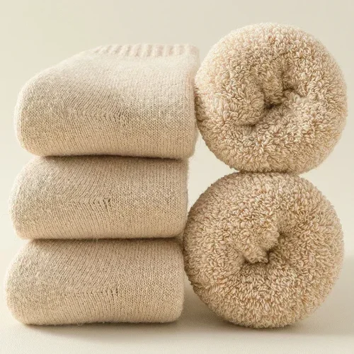 Imagen de 3 pares de calcetines de lana para hombres y mujeres para parejas, calcetines sólidos de invierno pa...