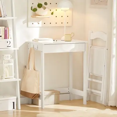 Image de Bureau Compact avec Tiroir et Crochets - 60x77x40 cm