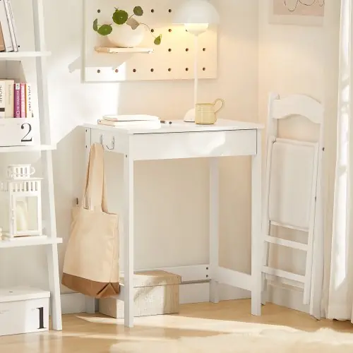Image de Bureau Compact avec Tiroir et Crochets - 60x77x40 cm