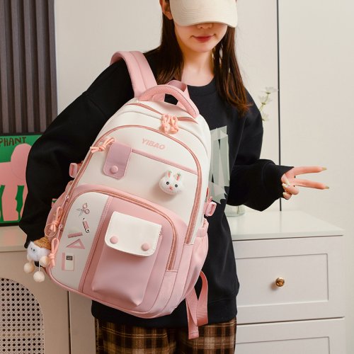 Imagen de Mochila Escolar con Diseño de Conejo Encantador para Niñas Adolescentes, Estilo Moderno con Contraste de Colores y Detalles Empalmados, Ideal para Mujeres y Niños