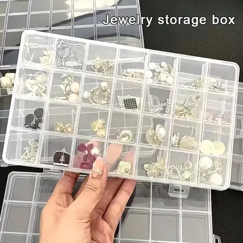 Image de Boîte de Rangement Transparente 28 Grilles - Organisez Vos Bijoux & Maquillage