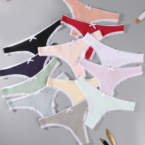 Imagen de Bragas de Algodón para Mujer - Calzoncillos Transpirables y Sexis, Diseño Moderno en Color Sólido, Tanga de Cintura Baja, Lencería Sexy y Cómoda