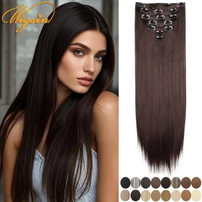 Image de Perruque Synthétique 24 Pouces - Extensions Clip-In 7 Pièces