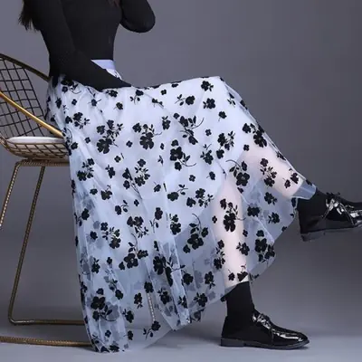Jupe Midi en Tulle Florale - Élégante & Décontractée