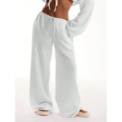 Image de Pantalon Blanc Large & Élastique Taille Haute