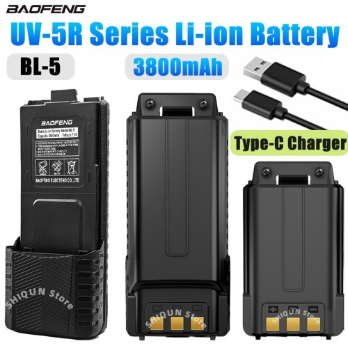 Imagen de Batería Extendida de 3800mAh Li-Ion para Baofeng UV-5R, BF-F8 y UV-5RE - Cargador Tipo C Incluido, Accesorio Ideal para Walkie Talkie Bidireccional