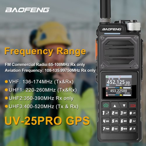 Zdjęcie Baofeng UV-25Pro – Wielopasmowy Radiotelefon GPS z 10W Mocą i Akumulatorem 5200mAh