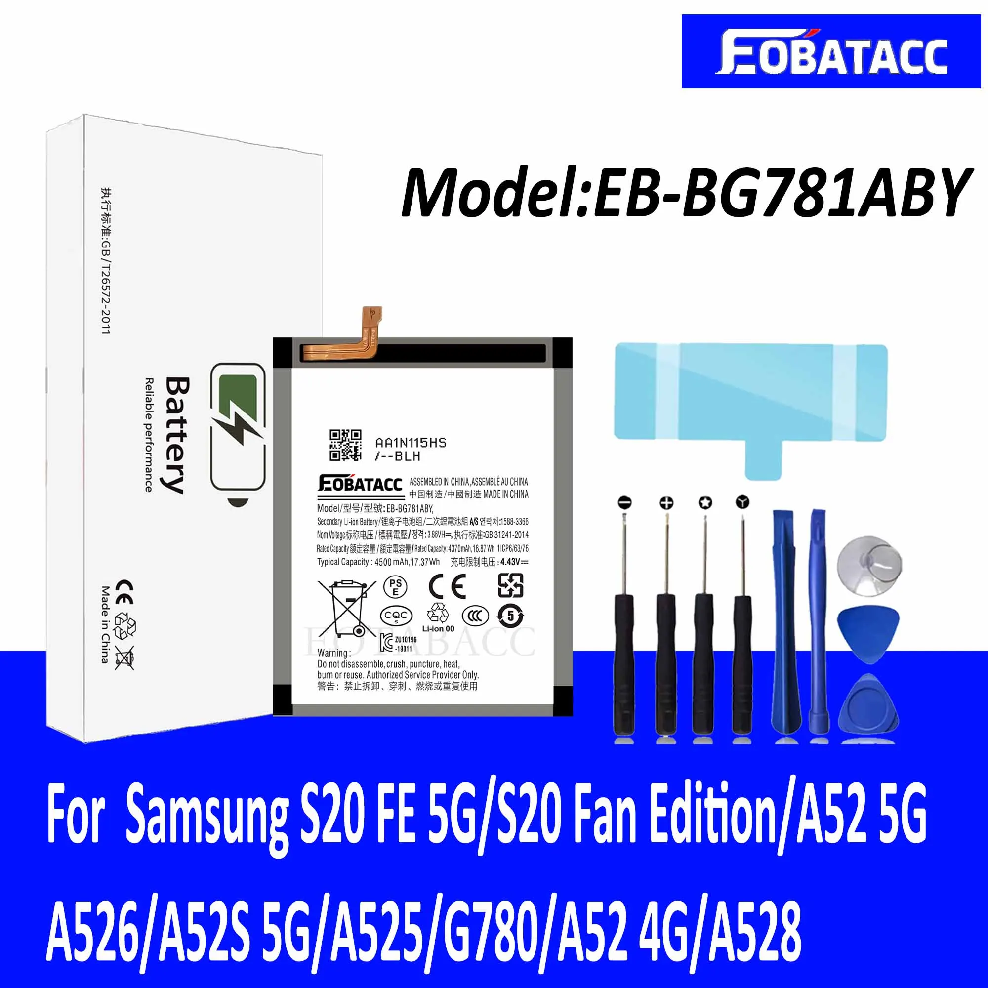 Afbeelding van Originele Vervangbatterij EB-BG781ABY voor Samsung Galaxy S20 FE 5G, A52 5G, A52s 5G, A525, G780 – Hoge Capaciteit en Langdurige Prestaties