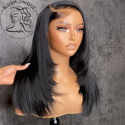 Image de Perruque Lace Front Synthétique Noire Naturelle