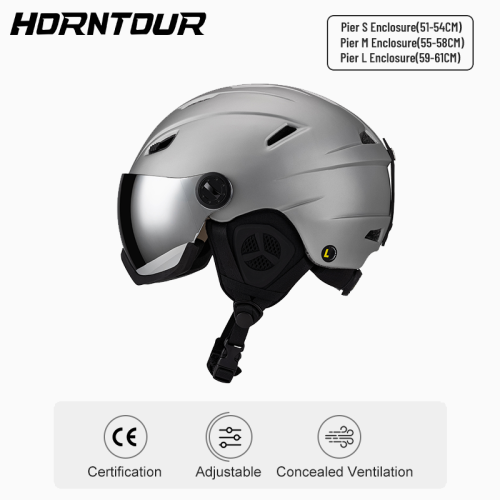 Imagen de Horntour Casco de esquí de alta calidad Gafas de nieve integradas Equipo de esquí al aire libre ultraligero y cálido para hombres, mujeres y niños