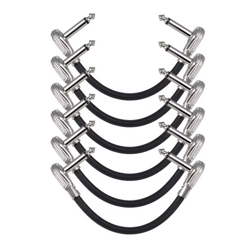 Afbeelding van Miwayer 15cm/6in Gitaareffectpedaal Instrument Patchkabel 1/4" Zilver Haakse Plug Zwart PVC Jas, 6-Pack