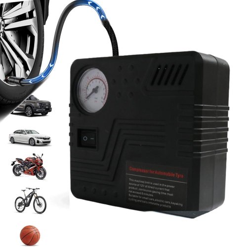 Image of Portable 12V Air Compressor for Car Tires, Bicycles, and Inflatables – Compact Auto Tire Inflator with Digital Pressure Gauge and Dual Nozzles