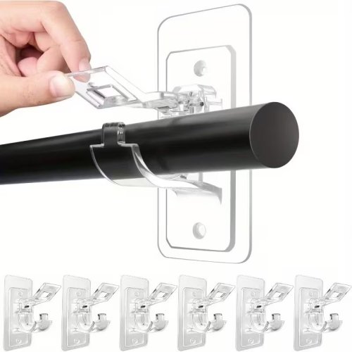 Imagen de Soporte de Barra de Cortina sin Perforación con Gancho Autoadhesivo Ajustable para Montaje en Pared, Sin Clavos, Ideal para Decoración del Hogar - Paquete de 24 Unidades