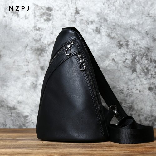 Image of Stylish Men's Genuine Cowhide Leather Messenger Bag – Casual Outdoor Shoulder Bag with Solid Color Design for Everyday Use