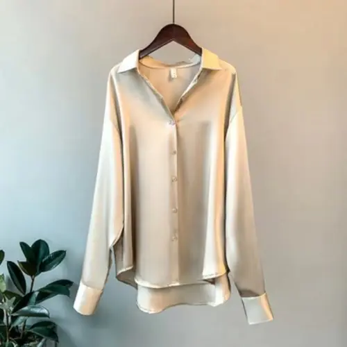 Image de Blouse en Soie Satinée Blanche à Manches Longues - Style Vintage
