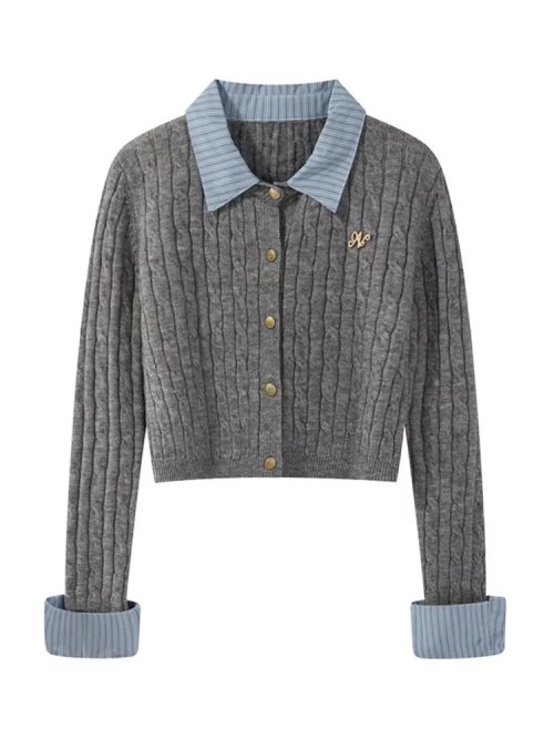 Image of Women's Grey Knitted Cardigan Sweater – Harajuku 90s Y2K Aesthetic Long Sleeve Jumper, Vintage 2000s Inspired Fashion for 2024