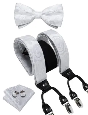 Image de Bretelles Homme Noir avec Nœud Papillon & Boutons de Manchette