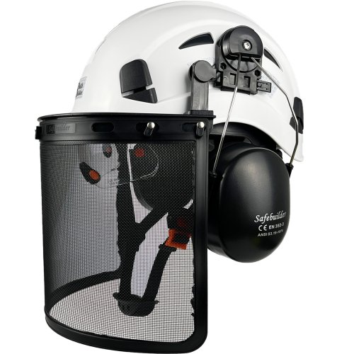 Immagine di Casco di sicurezza forestale industriale con visiera Visiera in rete Paraorecchie Motosega Taglio Lavorazione del legno Elmetto protettivo ABS