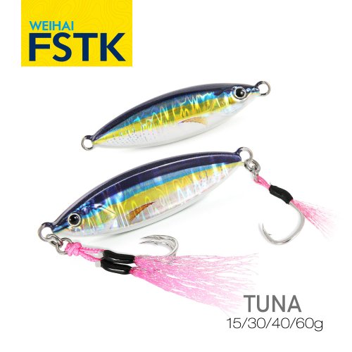 Image of Fstk Glow Fishing Lure for Tuna & Sea Bass – 15g, 30g, 40g, 60g Slow Pitch Jig with Assist Hook – Saltwater Inshore Artificial Bait