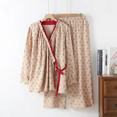 Image de Kimono Pyjama Femme Coton Gaze - Style Rétro Confortable