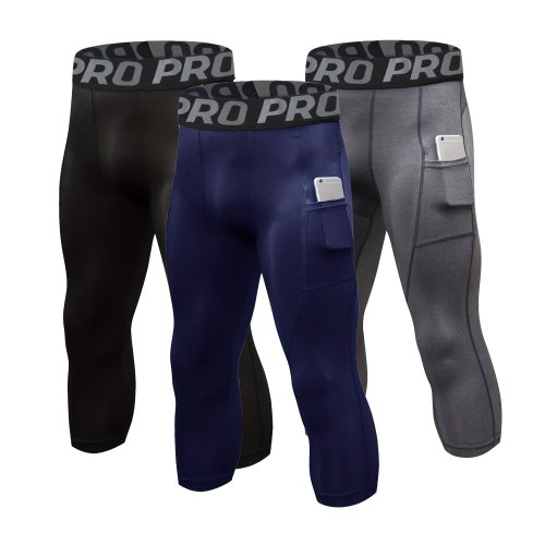 Image of 3/4 Compression Pants Men Quick Drying Gym Workout Leggings Basketball Running Athletic Sports Training Base Layer Bottoms